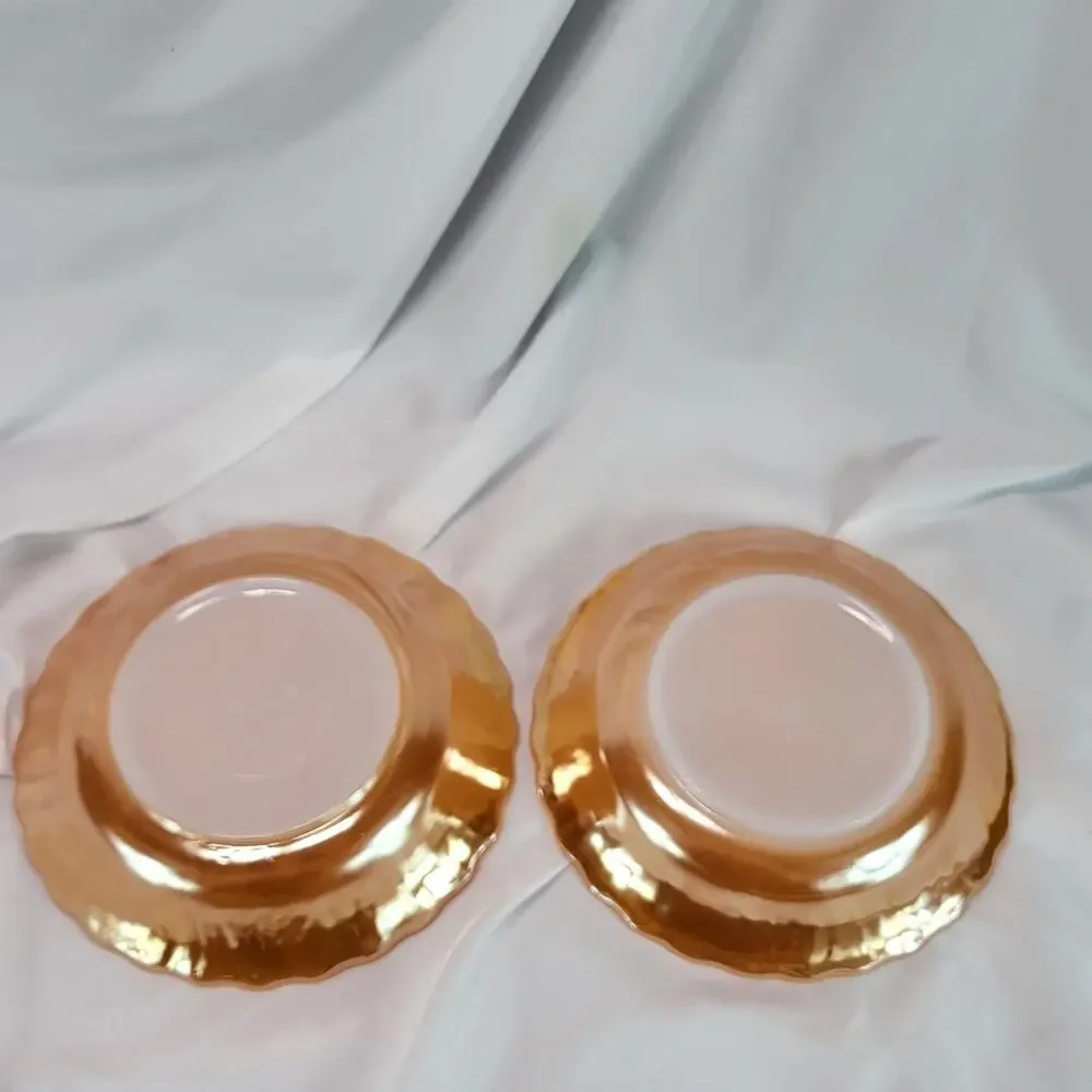 Set of 2 Anchor Hocking Fire King Peach Lustre Shell‎ Swirl Pasta Bowls 8 1/2